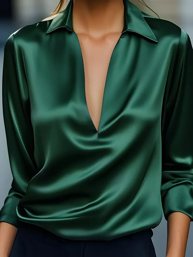 Lenora | V-Neck Blouse with Satin Finish and Elegant Design