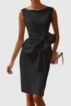 Eloise | Women's Boat Neck Sleeveless Midi Dress with Bow Detail