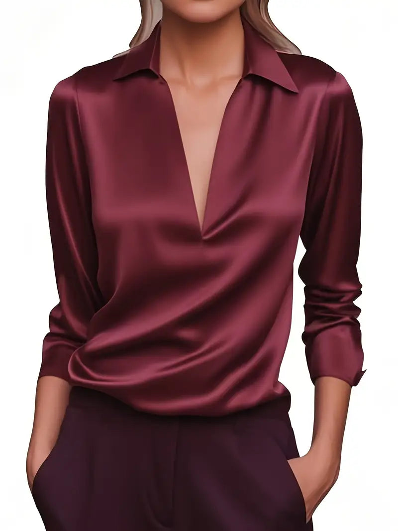 Lenora | V-Neck Blouse with Satin Finish and Elegant Design