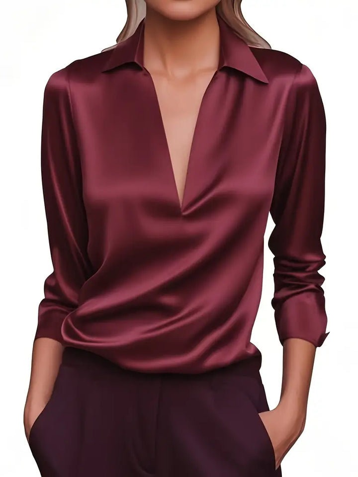 Lenora | V-Neck Blouse with Satin Finish and Elegant Design