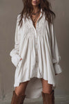 Retro-style Lace Irregular Hem Long-sleeved Mini Dress