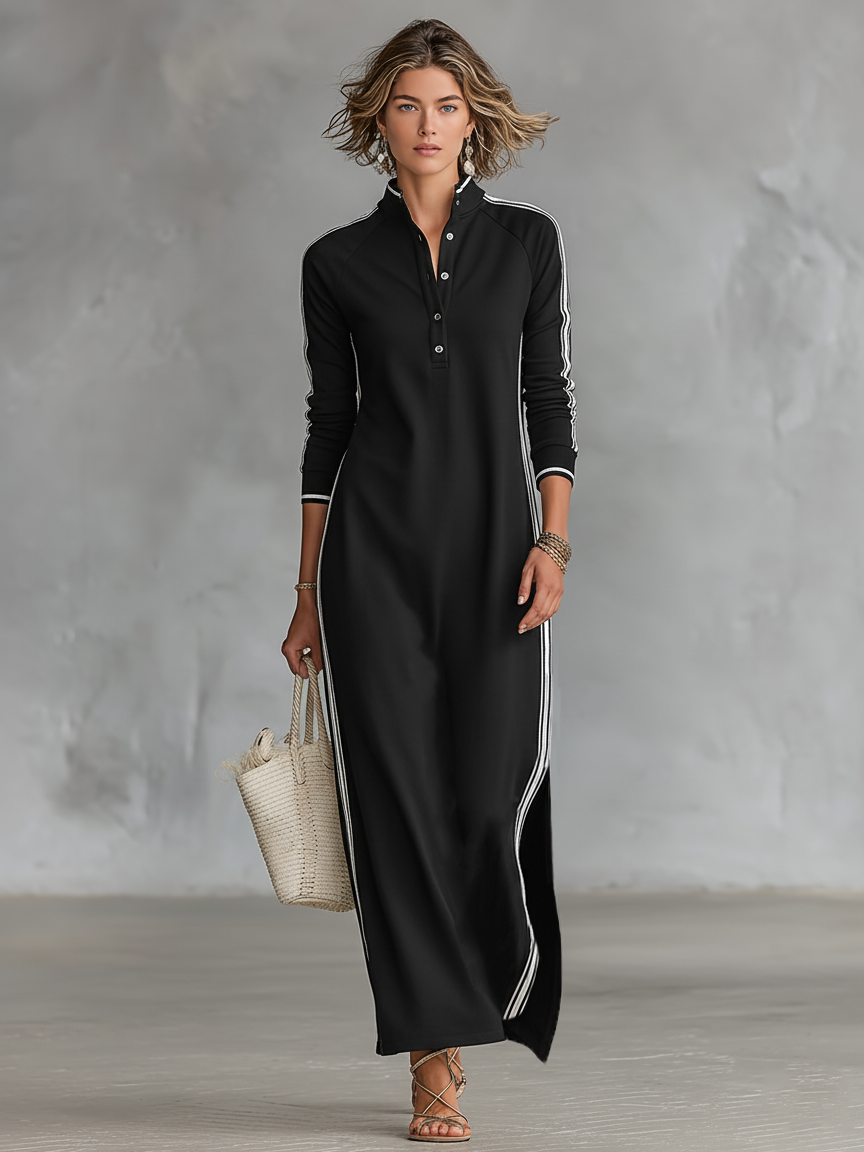 Rita | Button Down Collar Sweatshirt Maxi Dress