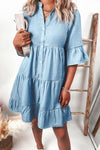 Women's Tiered Ruffle Mini Dress with Button-Down Design and Versatile Style
