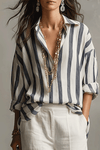 Madeline | Women's Striped Button Front Long Sleeve Blouse