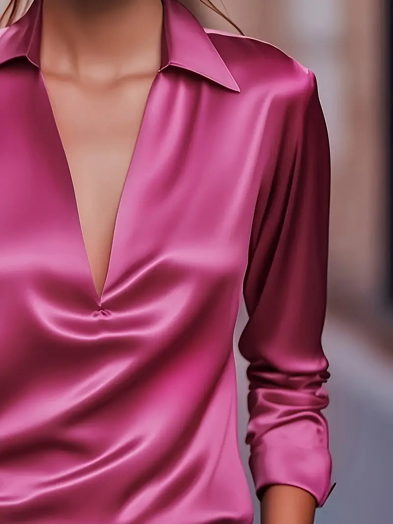 Lenora | V-Neck Blouse with Satin Finish and Elegant Design