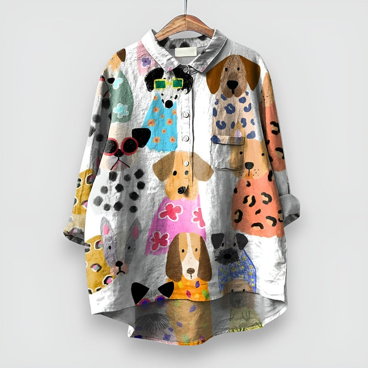 Isolde | Casual Shirt with Dog Print and Short Sleeves