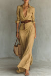 Lydia | Lapel Long Sleeve Belted Maxi Dress