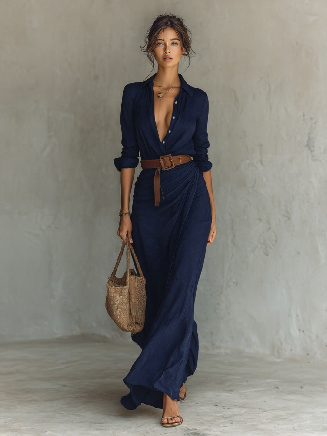 Margot | Ladies Lapel Single Breasted Long Sleeve Belted Maxi Dress