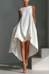 Maria | Sleeveless Round Neck Asymmetric Hem Midi Dress
