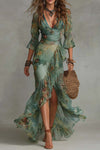 Retro Romantic Floral Wrap Long Dress