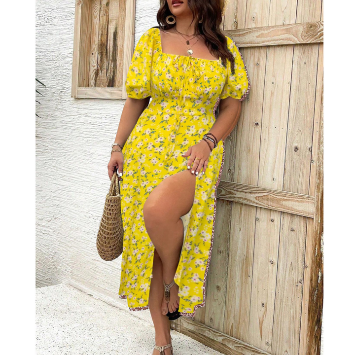 Eleanor | Classy Plus Size Puff Sleeve Maxi Dress