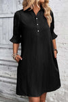Women's Button-Down Shirt Dress with 3/4 Sleeves and Knee Length