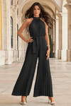 Vivienne | Women's Pleated Wide Leg Jumpsuit with Halter Neck and Belt
