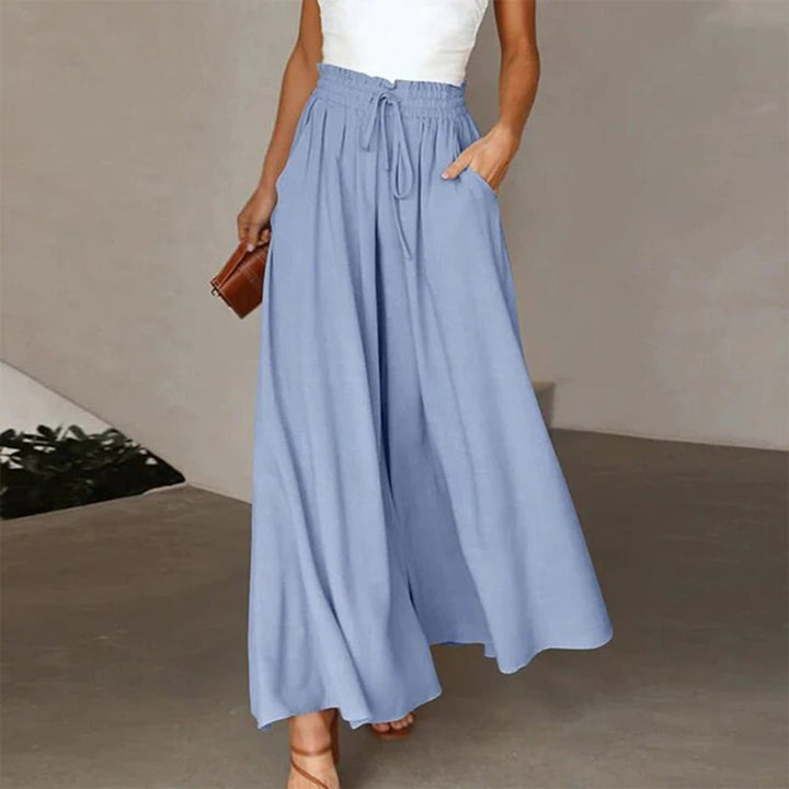 Valencia | High Waist Wide Leg Trousers with Smocked Waist and Relaxed Fit