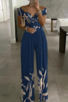 Vera | Women's Floral Wide Leg Jumpsuit Off Shoulder Wrap Bodice