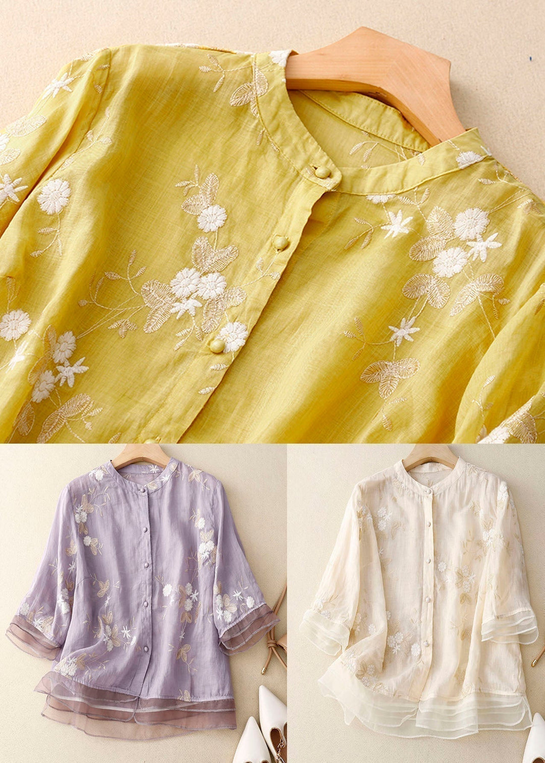 Juliana | Blouse with Floral Accents and Lightweight Fabric