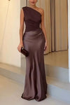 Justina | Women's One Shoulder Pleated Maxi Dress with Flowing Design and Versatile Style