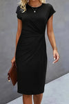 Maya | Women's Ruched Midi Dress Short Sleeve Bodycon Work Dress
