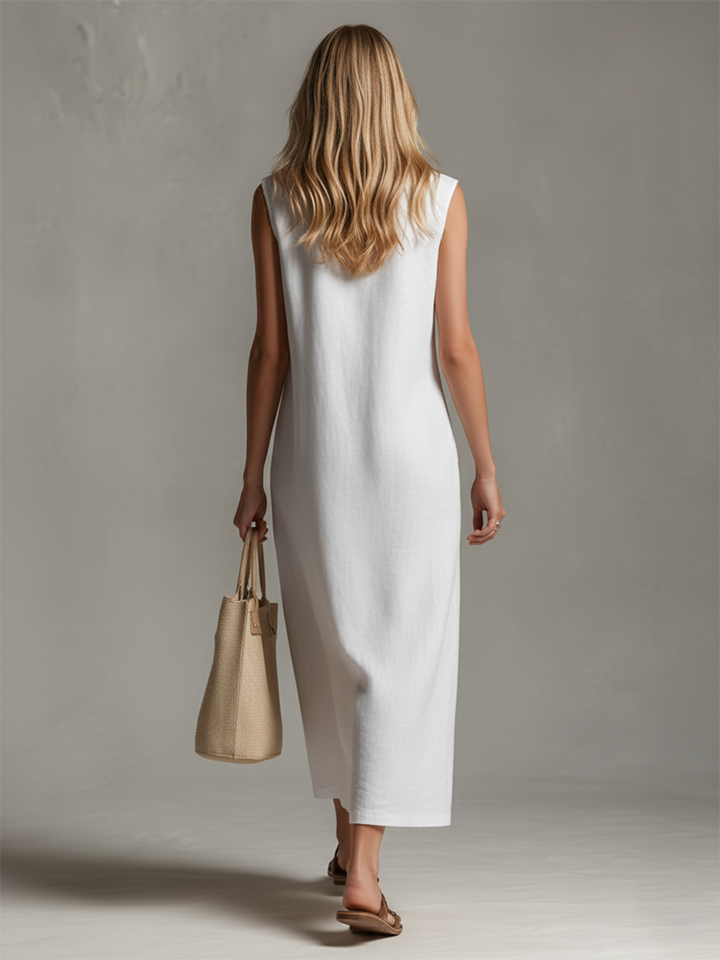 Quinn | Casual And Stylish Stand-up Collar Sleeveless Zipper Midi Dress