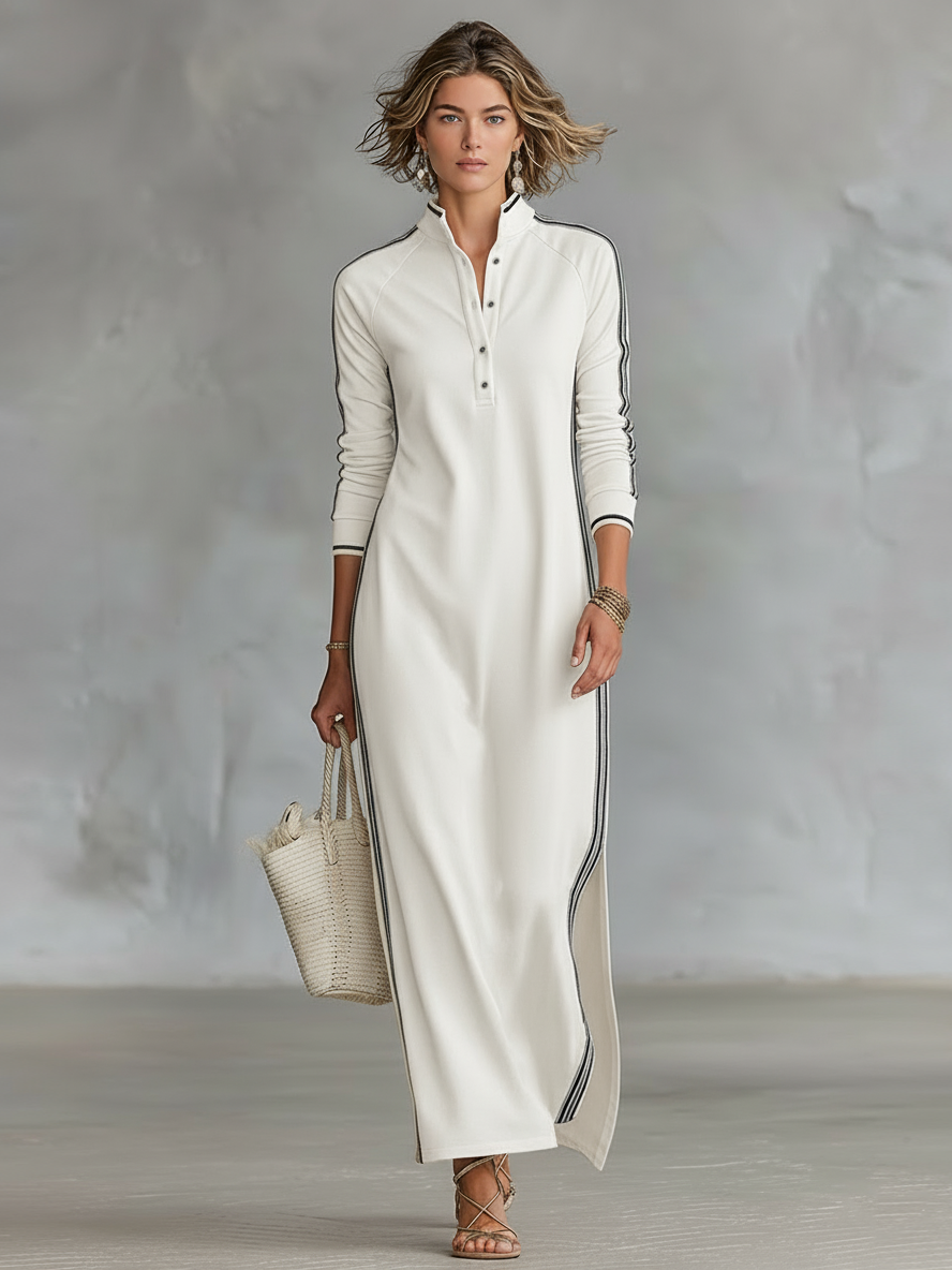 Rita | Button Down Collar Sweatshirt Maxi Dress