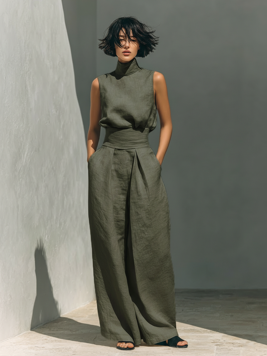 Jill | Sleeveless Blouse And Wide Leg Pants Set