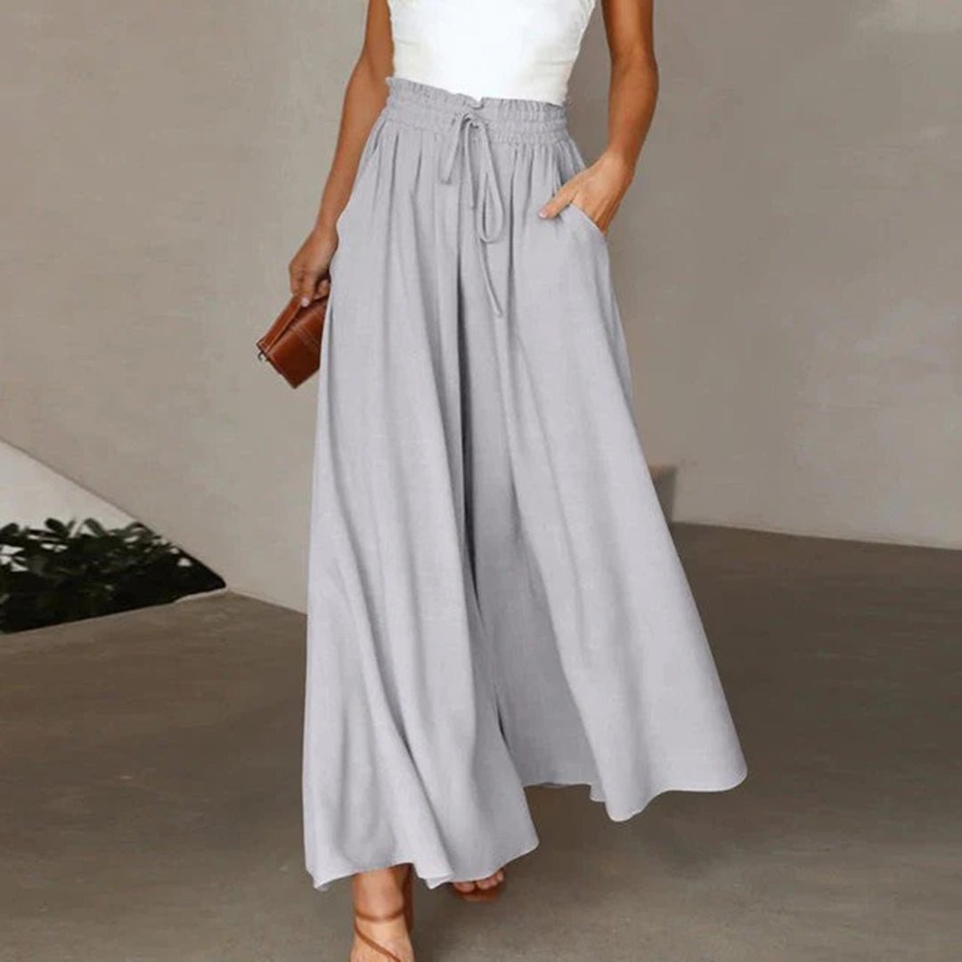 Valencia | High Waist Wide Leg Trousers with Smocked Waist and Relaxed Fit