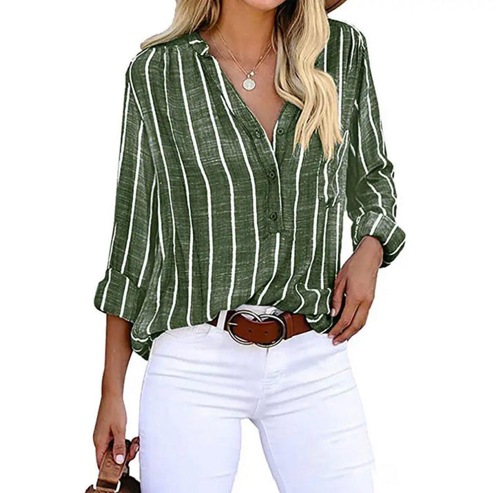 Liora |  Casual Blouse with Striped Pattern and Short Sleeves