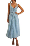 Carter | Women's Sleeveless Denim Dress with Button Front and Classic Style