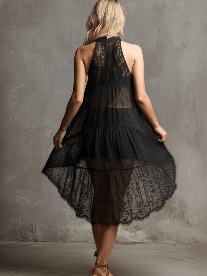 Seraphina | Bohemian Resort Black Lace Sleeveless A-line Mini Dress