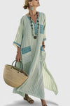 Marina | Women's Striped Maxi Dress with V-Neck and Pockets
