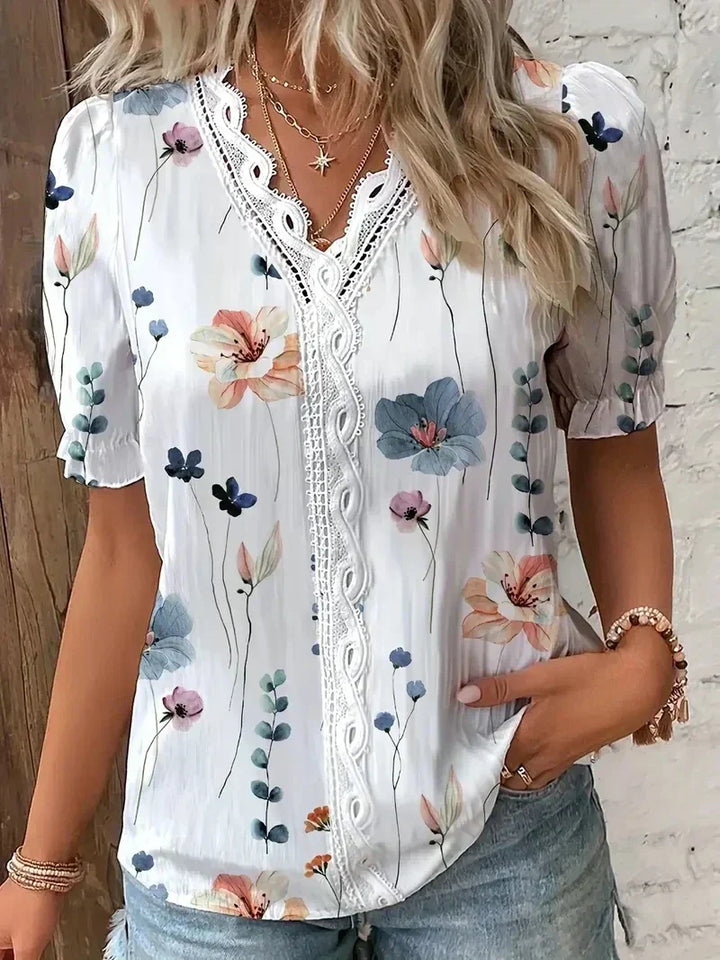 Lorelei | Floral Lace Blouse with V-Neck