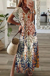 Zara | Women's Boho Print Maxi Dress V-Neck Short Sleeve Split