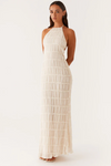 Women's Halter Maxi Dress with Flowing Skirt and Adjustable Neckline