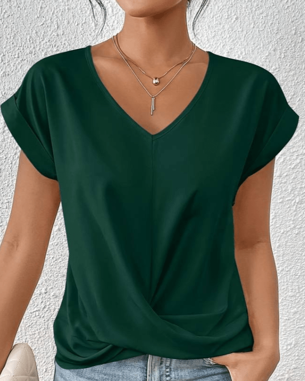 Sloane | Short Sleeve V-Neck Top with Twist Front
