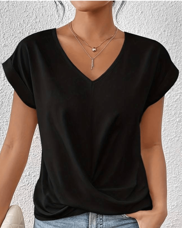 Sloane | Short Sleeve V-Neck Top with Twist Front