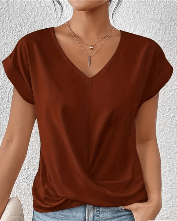 Sloane | Short Sleeve V-Neck Top with Twist Front