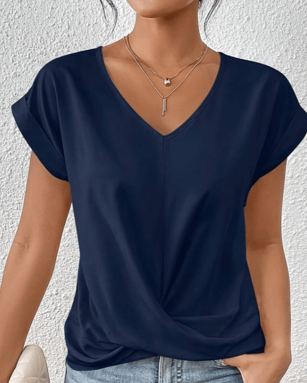 Sloane | Short Sleeve V-Neck Top with Twist Front