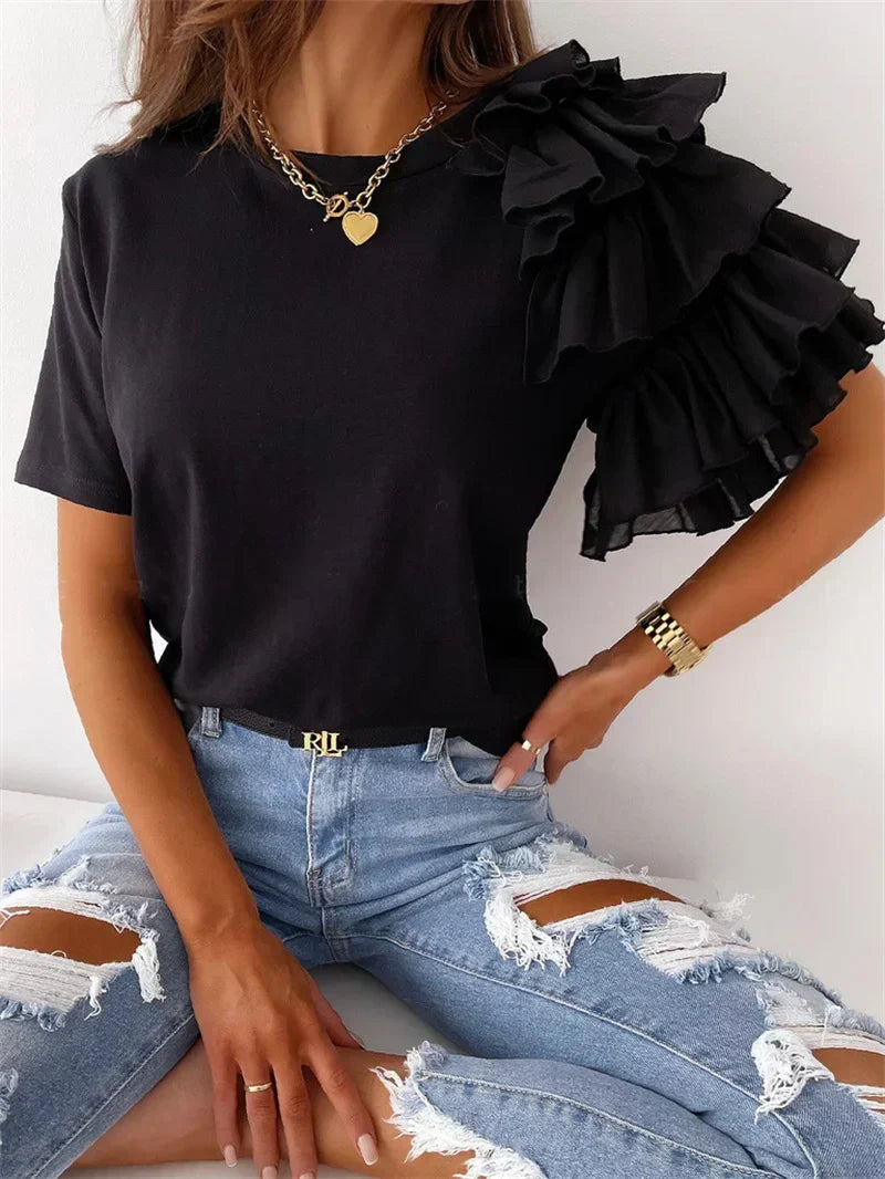 Linnea | Top with Ruffle Sleeves and Unique Design