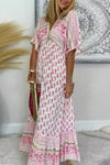 Women's Boho Print Maxi Dress with Flowing Skirt and Adjustable Straps