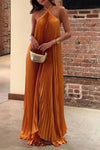 Carmen | Women's Wedding Guest Pleated Halter Maxi Dress Evening