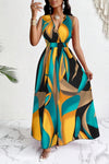 Nova | Women's V-Neck Sleeveless Abstract Print Maxi Dress