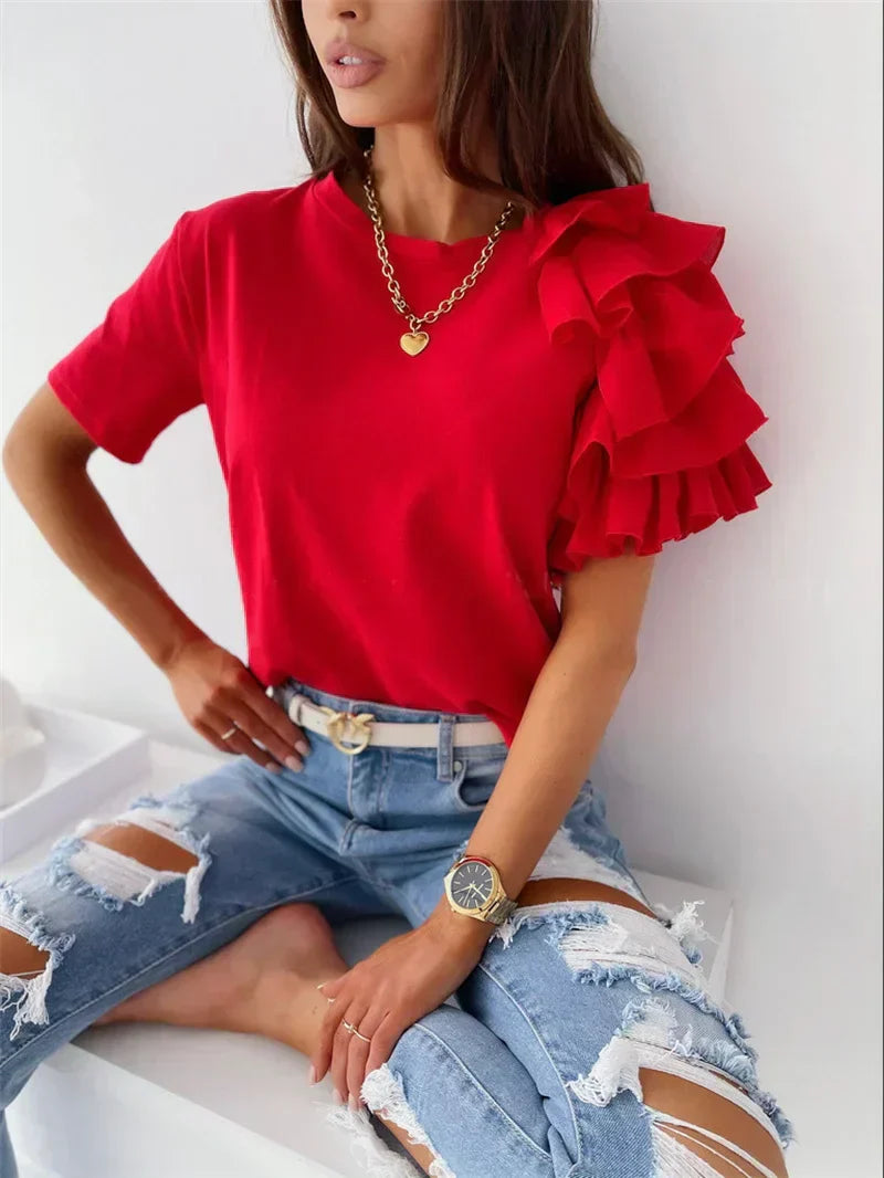 Linnea | Top with Ruffle Sleeves and Unique Design