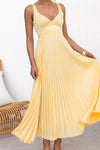 Alessa | Women's Pleated V-Neck Maxi Dress with Elegant Design and Flowing Skirt