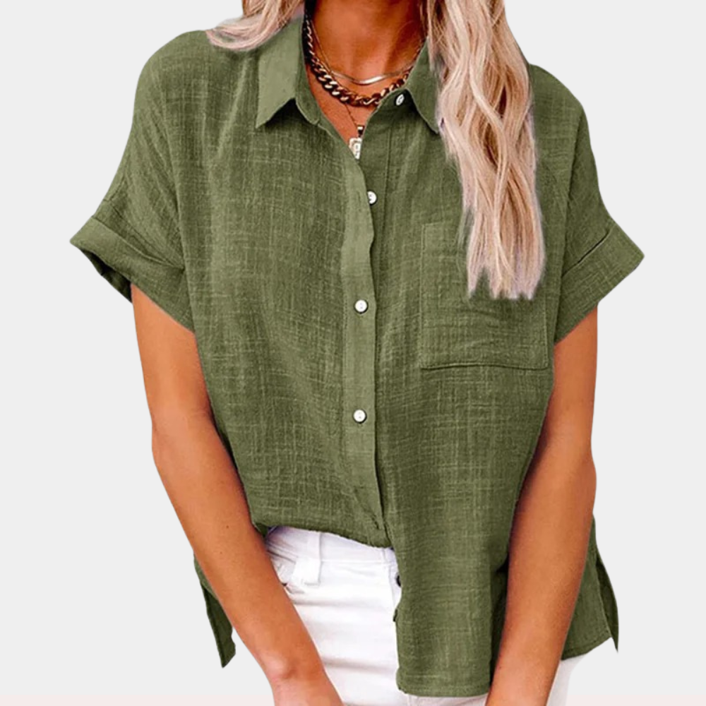 Noelle | Lightweight Shirt with Front Pocket and Short Sleeves