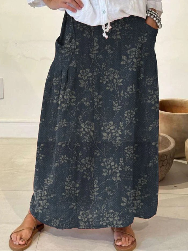 Princess | Vintage Floral Elastic waistband Pocket Skirt