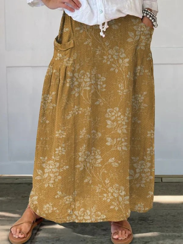 Princess | Vintage Floral Elastic waistband Pocket Skirt