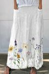 Kisha | Watercolor Spring Meadows Art Printed Elastic waistband Pocket Skirt