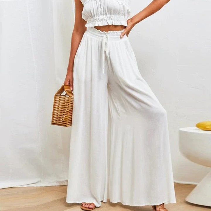 Valencia | High Waist Wide Leg Trousers with Smocked Waist and Relaxed Fit