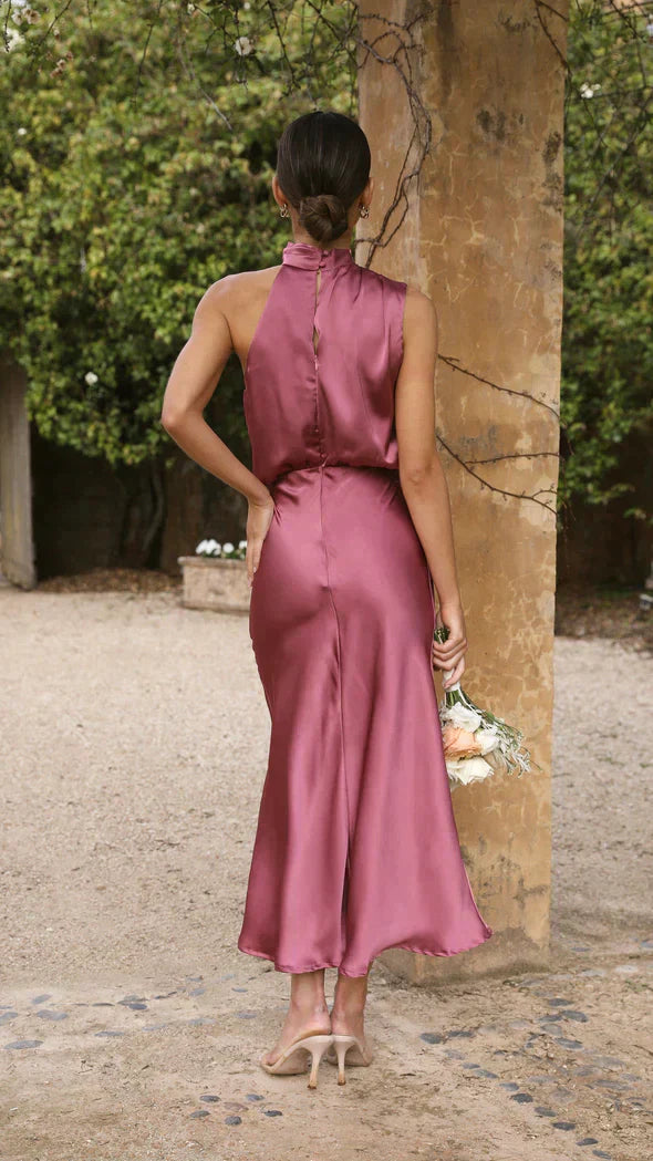 Helena | Elegant Halter Midi Dress – Flattering Flowing Design for Every Event