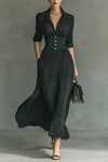 Lindsay | Elegant Pleated Lapel Waist Maxi Dress